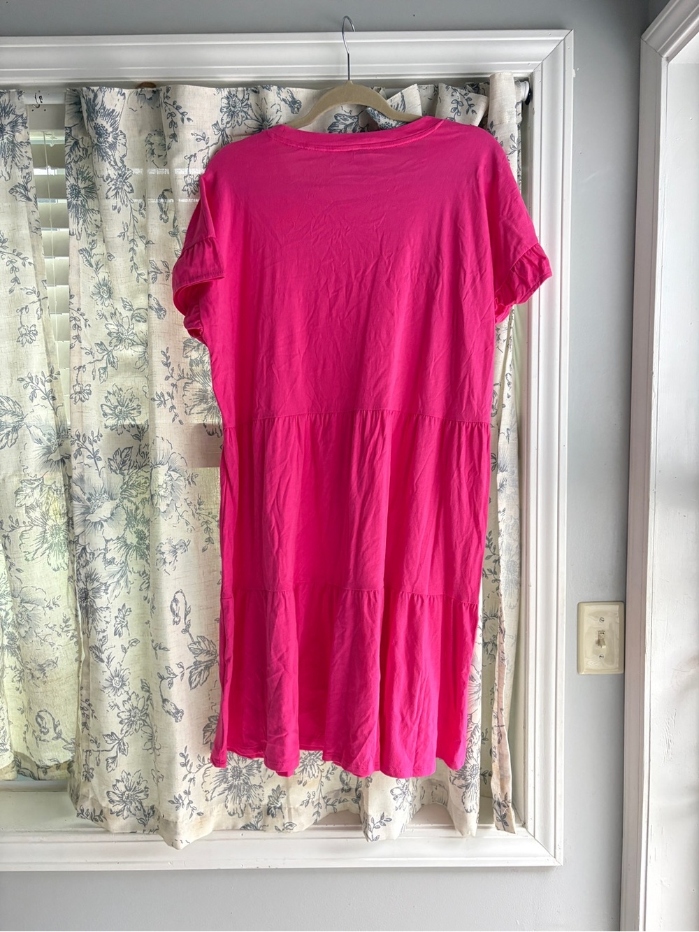 J. Crew Cotton Hot Pink Tiered Ruffle Sleeve Sun Dress - Picture 3 of 4